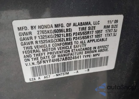 2010 Honda Pilot Exl from USA, damaged, VIN 5FNYF4H67AB024641